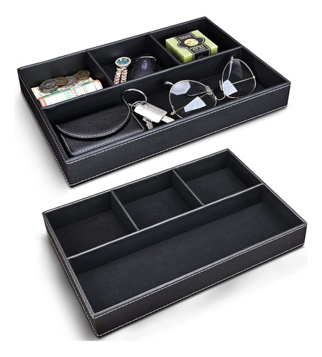2 Pieces Faux Leather Valet Tray For Men, Stackable Jewelry 