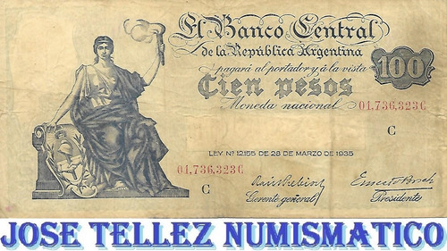 Bottero 1895 $ 100 Serie Del Progreso Serie C Mb- Palermo (Usado)