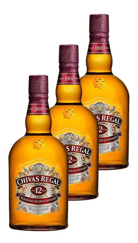 Whisky Chivas Regal Escocês 12 Anos 1 Litro 3 Unidades