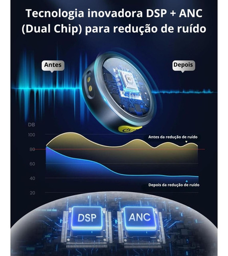 Microfone Lapela Sem Fio Q8 2.4g 2in 1 Cinza-escuro