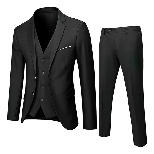 Traje Negro Saco Hombre Caballero Blazer Y Chaleco Pantalón