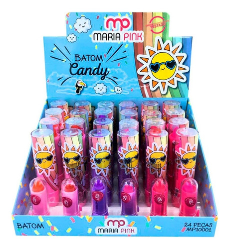 24 Batom Labial Maria Pink Infantil Candy Teen Atacado Cor Sortido