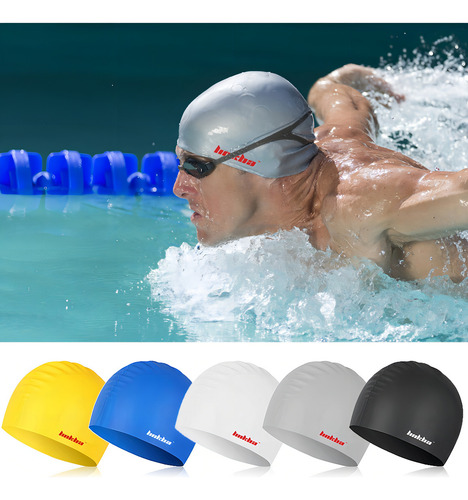 Gorro de natación negro de silicona para pelo largo