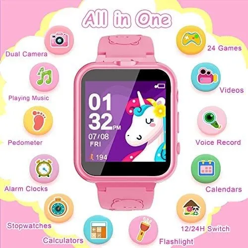  Reloj inteligente para niños con cámara de video, reproductor  de música, regalos educativos de cumpleaños para niños de 6, 7, 8, 9, 10,  11, 12 años (rosa) : Juguetes y Juegos