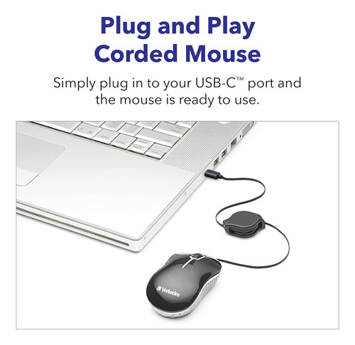 Mini Raton Usb-c Para Ordenador Optico Con Cable Verbatim...