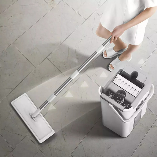 Mopa Plana Trapeador 2 Paños Limpieza 360° Balde Escurridor Color Blanco