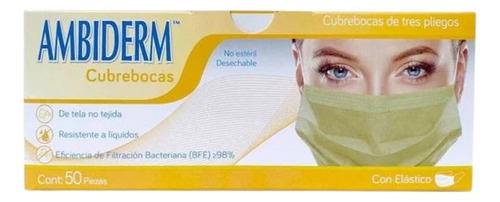 Cubrebocas Ambiderm Adulto Amarillo Caja Con 50 Piezas 