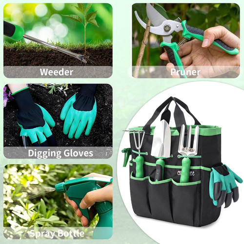 Juego De 9 Herramientas De Jardín Acero Inoxidable Con Bolsa
