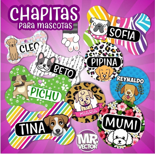 Kit Imprimible Dijes Mascotas Chapitas Para Sublimar Png Jpg