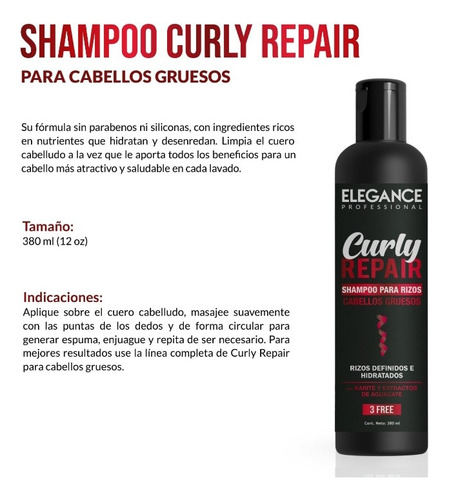 Shampoo Curly Repair Para Cabellos Gruesos De 389 Ml De Eleg