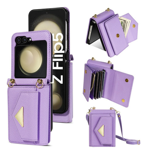 Funda Para Samsung Z Flip 3 4 5 Carcasa Cartera Con Correa