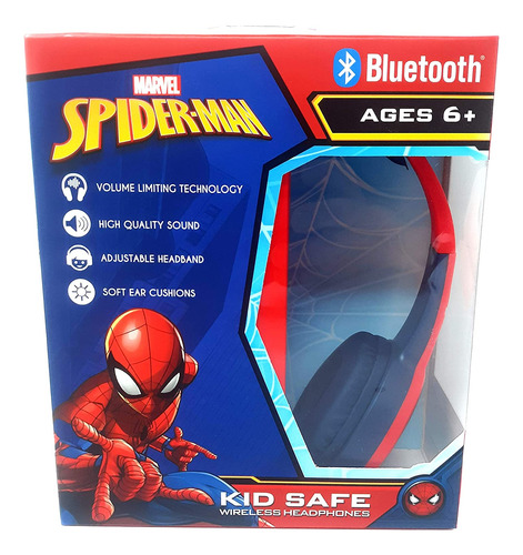 Audífonos Bluetooth Spider Man Seguros Para Niños, Acolchado