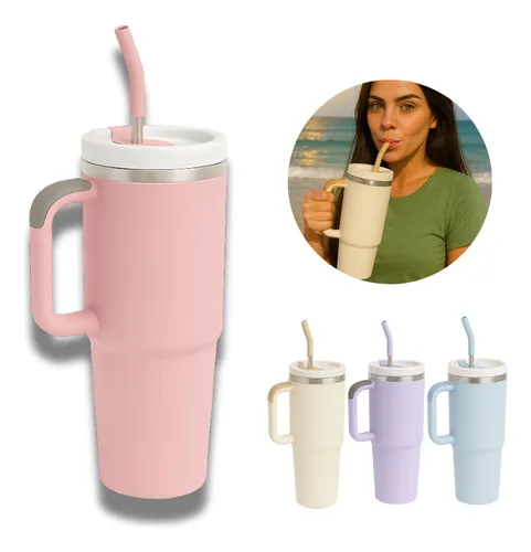 Copo Garrafa Térmica 1,2l Inox Com Tampa E Canudo Gigante