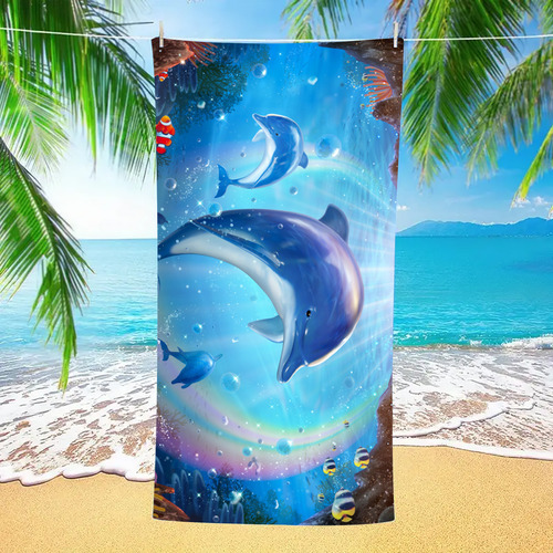 Toalla De Playa Con Estampado De Microfibra, Estilo Delfin1