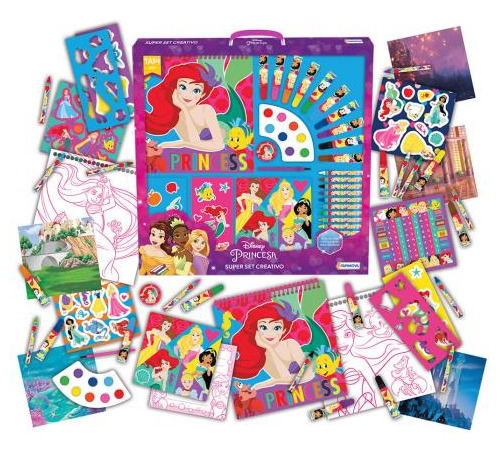 Disney Princesa Super Set Creativo Stickers Stencil Colorear