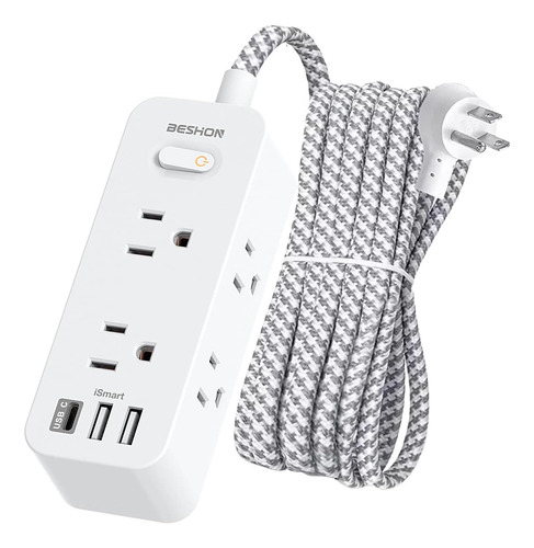 Enchufe Inteligente Marca Beshon/6 Tomas/3 Usb/blanco/10 Ft