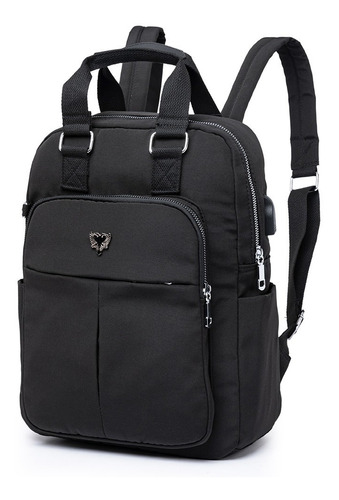 Mochila Bolsa Multifuncional Notebook Viagem C/ Usb Estilosa Cor Preto