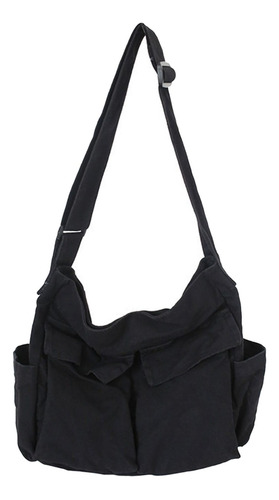 Bolso Bandolera Messenger Bag Canvas Talla Única Negro