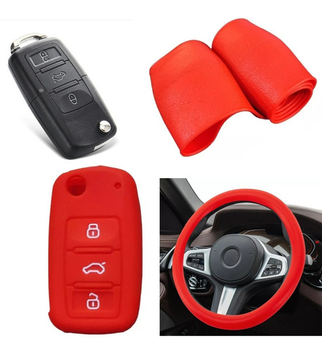 Cubre Volante + Funda Llave Silicona - Vw Golf Gli - Rojo