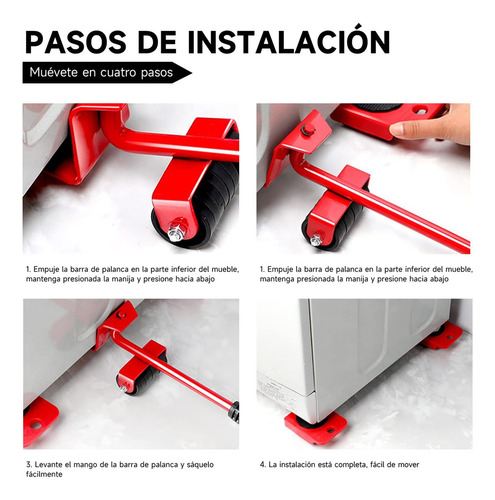 4 Bases Con Llantas Y Mini Gato Para Mover Cosas Pesadas 4 Ruedas para Mover Muebles Pesazdos, Base para Mover Muebles Pesados, Adecuado para Sofás y Refrigeradores, hasta 150 kg