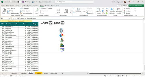 Planilha Dashboard Controle Orçado X Realizado
