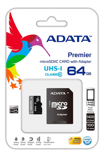 Memoria Micro Sd 64gb Adata Clase 10 Full Hd Celular Tablet