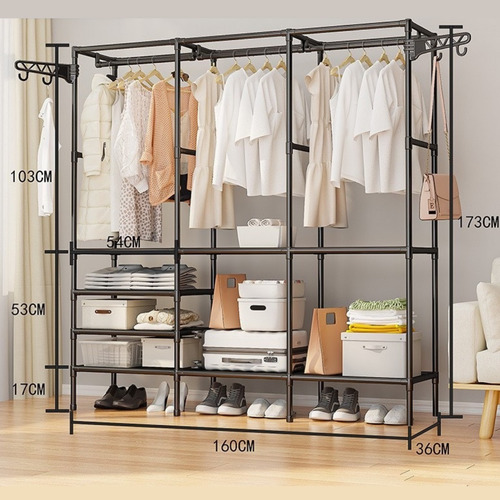Arara Cabideiro Closet Roupas Sapateira Cabides Triplo Preto