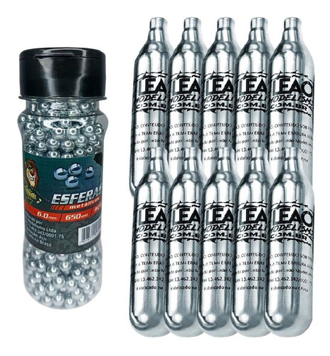 650 Esferas De Aço 6mm + 10 Cilindros Co2 12g Para Airgun