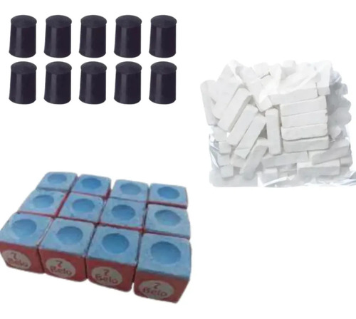 100 Giz Branco + 50 Giz Azul Para Sinuca + 10 Ponteira para Taco