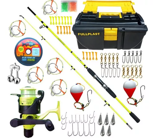 Kit Pesca Reel + Accesorios Caja Río Variada + Caña 2 Tramos Completo  Lineas Boya Plomadas Rotores Mosquetones