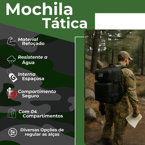 Mochila Tática Militar Grande Forte Impermeável 50 Litros Cor Desert Desenho do tecido Liso