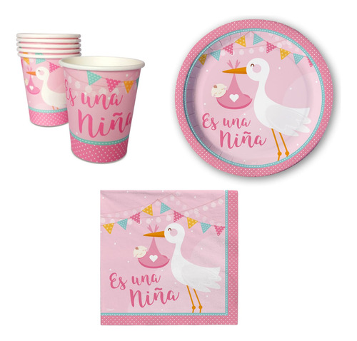 Cotillón Vajilla Temática Baby Shower Revelación Es Una Niña