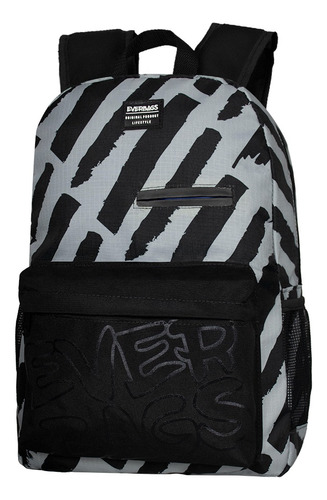 Mochila Escolar Everbags Nova Notebook Multifuncional Reforçada Porta Garrafa Cor Cinza/Preto Desenho do tecido Traços Diagonais