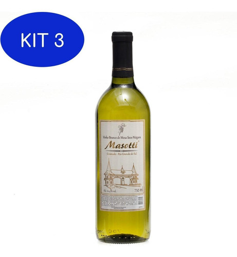 Kit 3 Vinho Branco De Mesa Seco Niágara 750ml Masotti