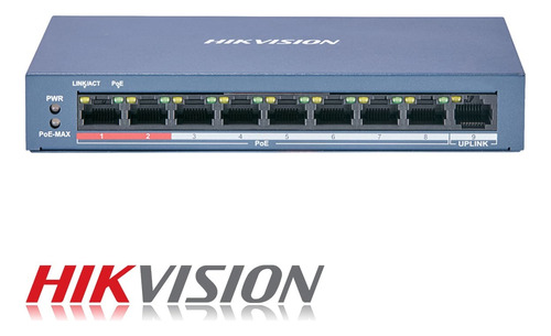 Switch 8ch Poe+ Hikvision Alcance 300m + 1ch 100mbps Uplink