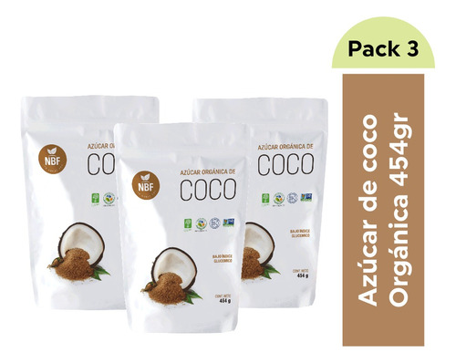 Azúcar Orgánica De Coco 454 Gr ( Pack De 3 Piezas )