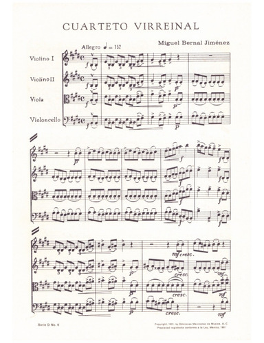 Cuarteto Virreinal Para Instrumentos De Arco (partitura).