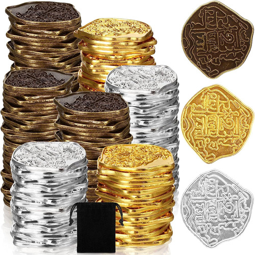 Hanaive 100 Monedas Piratas De Metal, Oro Plateado Y Bronce,