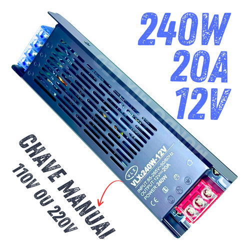 08pçs Fonte Metal Automática Slim Bivolt P/ Led 250w 20a 12v