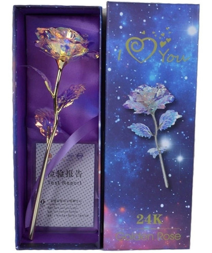 Rosa Dorada Tornasol Con Luz Led Regalo Día De La Madre Amor