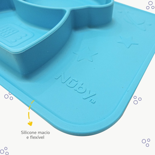Prato Silicone Infantil Com Divisória E Sucção Nuby Cor Azul