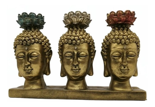 Cabezas De Budas Krishna Porta Velas Dorado 17cm