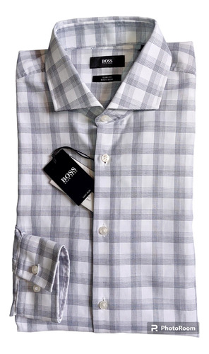 Camisa Hugo Boss A Cuadros Gris 16 1/2-42 (grande) Slim Fit!