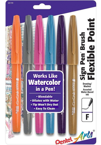 Pentel Arts Sign Pen Touch, Fude Brush Tip, Fashion Colors,