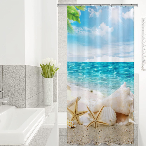 Cortina De Ducha De Playa, Tela Lavable, Diseño De Estrella