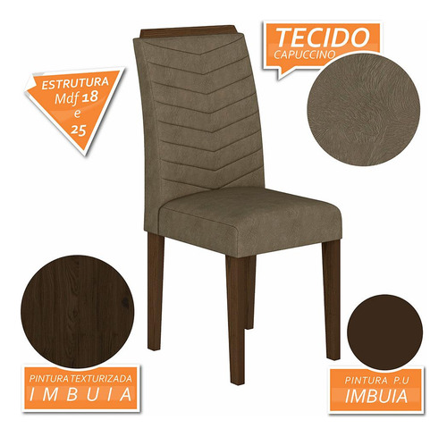 Conjunto 2 Cadeiras Lisboa Imbuia/ Cappuccino Cor Imbuia/capuccino 02 Cor Da Estrutura Da Cadeira Imbuia Desenho Do Tecido Liso