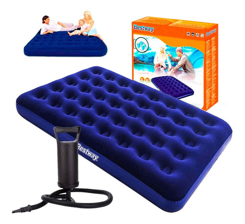 Imagen 1 de 8 de Colchón Inflable Bestway 2 Plazas Camping + Inflador El Rey