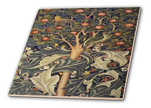 Imagen 3d Rose William Morris Woodpecker Azulejo Gris