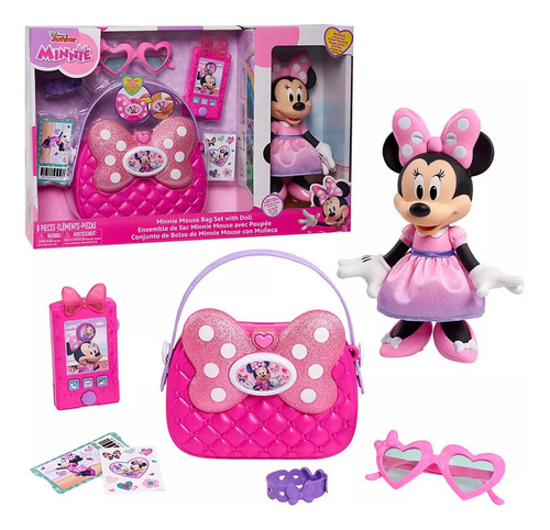 Muñeca Minnie Mouse Con Bolso Y Accesorios Color Rosa