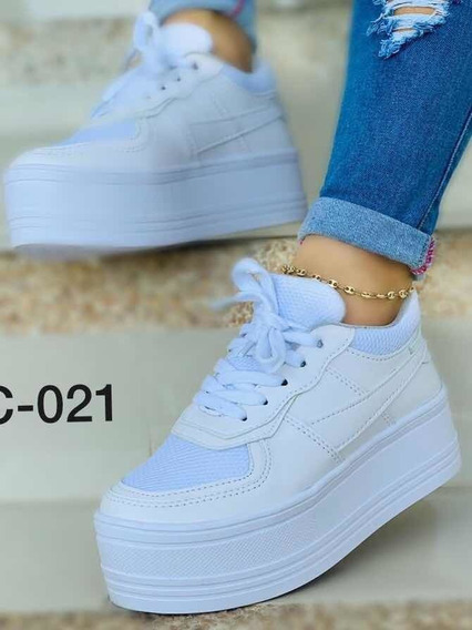 tenis blancos altos mujer